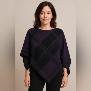 Lauren Ralph Lauren wool angora purple plaid one size poncho cape sweater shawl
